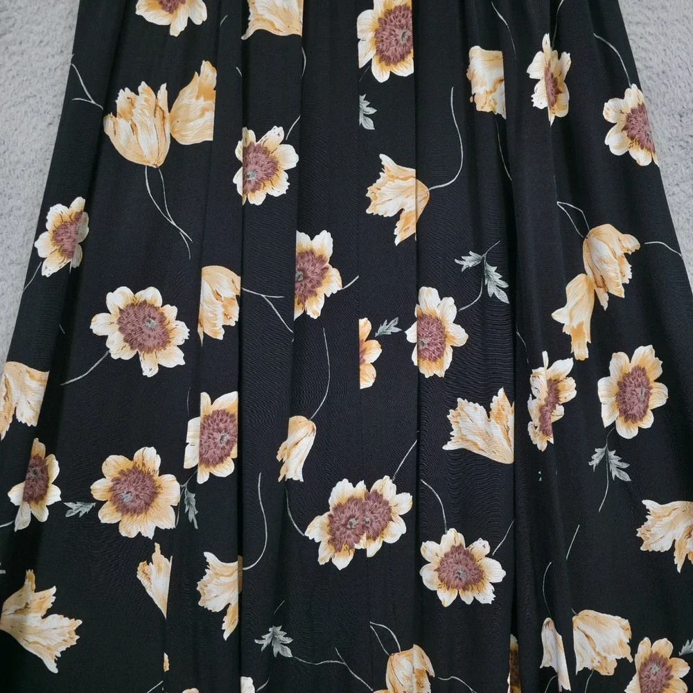 Vintage Vivoli Skirt Womens M Black Button Down Pleated Floral Cottagecore USA‎ - Picture 8 of 14
